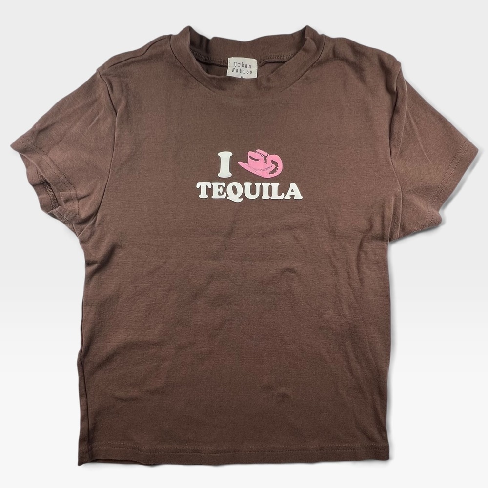 Y2K inspired baby tee I Heart Tequila Pink Cowboy Hat Graphic Tee Shirt Medium